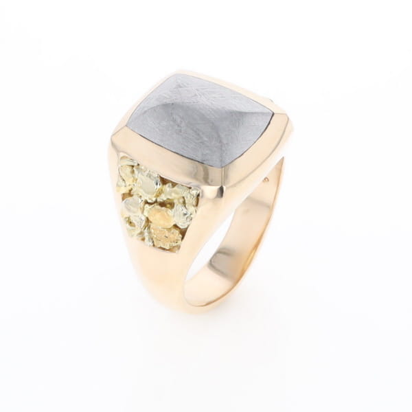 Meteorite Ring Double Side Natural Nuggets Rectangle Inlaid Center