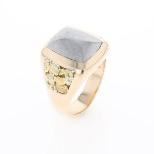 Meteorite Ring Double Side Natural Nuggets Rectangle Inlaid Center