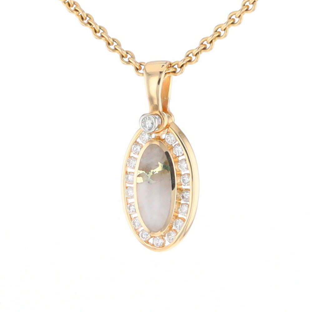 Gold Quartz Pendant Oval Inlaid with .22ctw Round Diamonds Halo