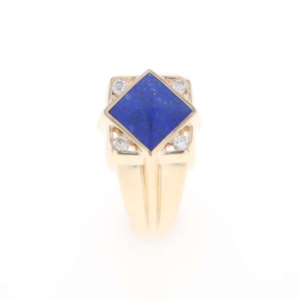Natural Lapis ring diamond shape inlaid design with .16ctw round diamonds