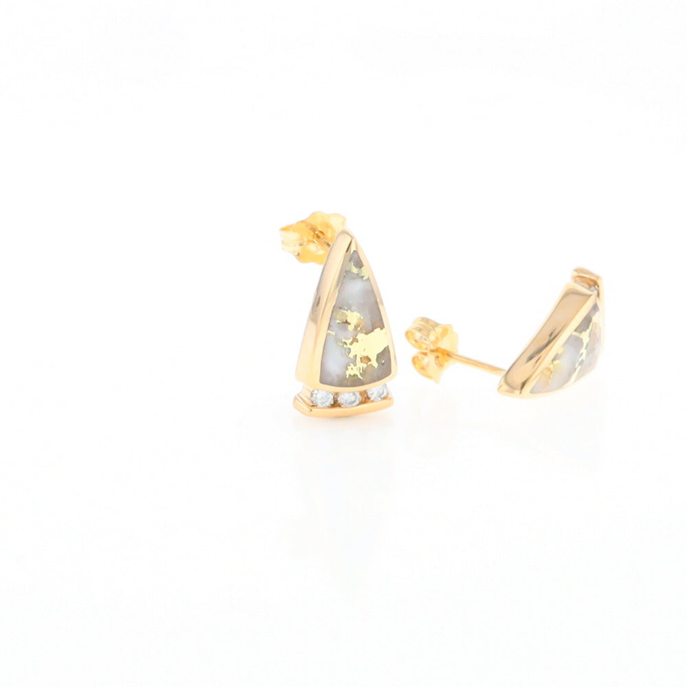 G2 Gold Quartz Earrings Triangle Shape Inlaid Design with .12ctw Diamonds