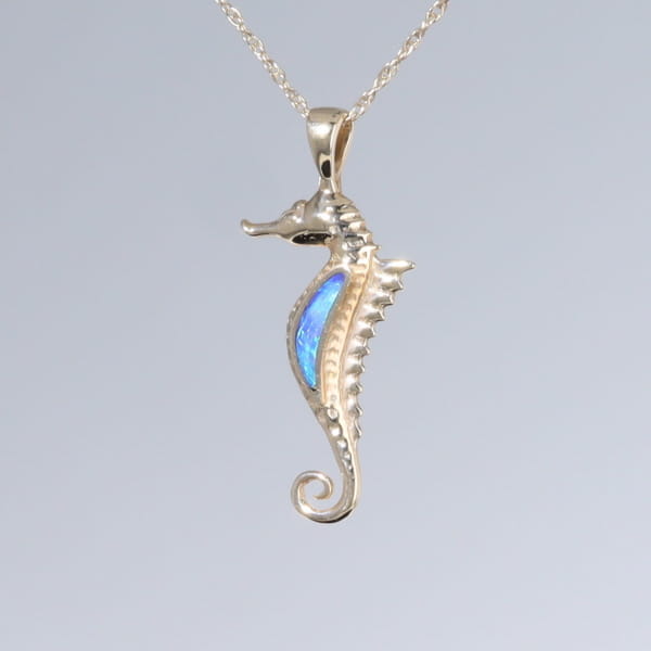 Opal Pendant Inlaid Realistic Sea Horse Design