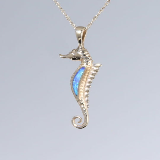 Opal Pendant Inlaid Realistic Sea Horse Design