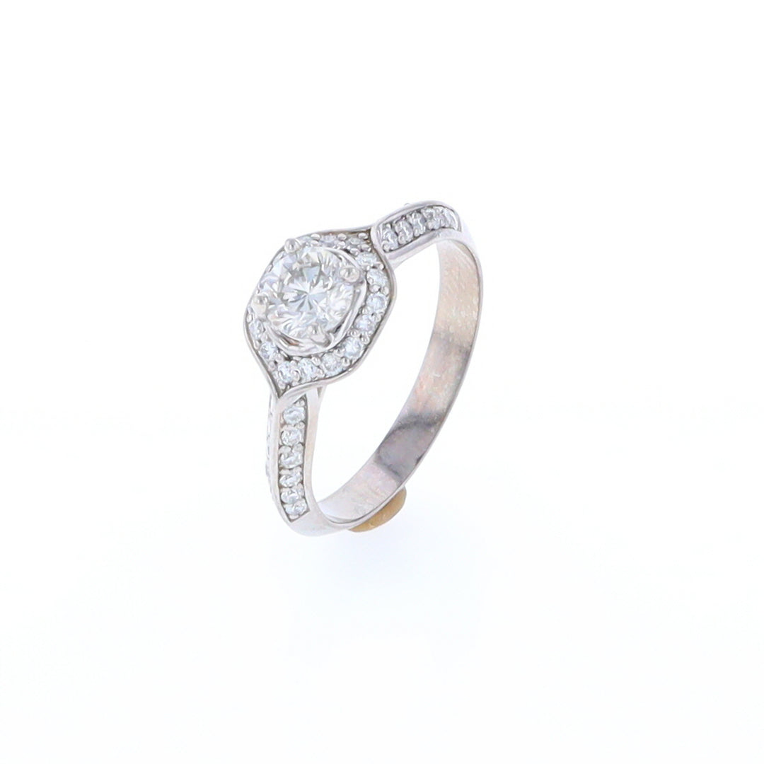 Oval Peaked Halo Diamond Engagement Ring