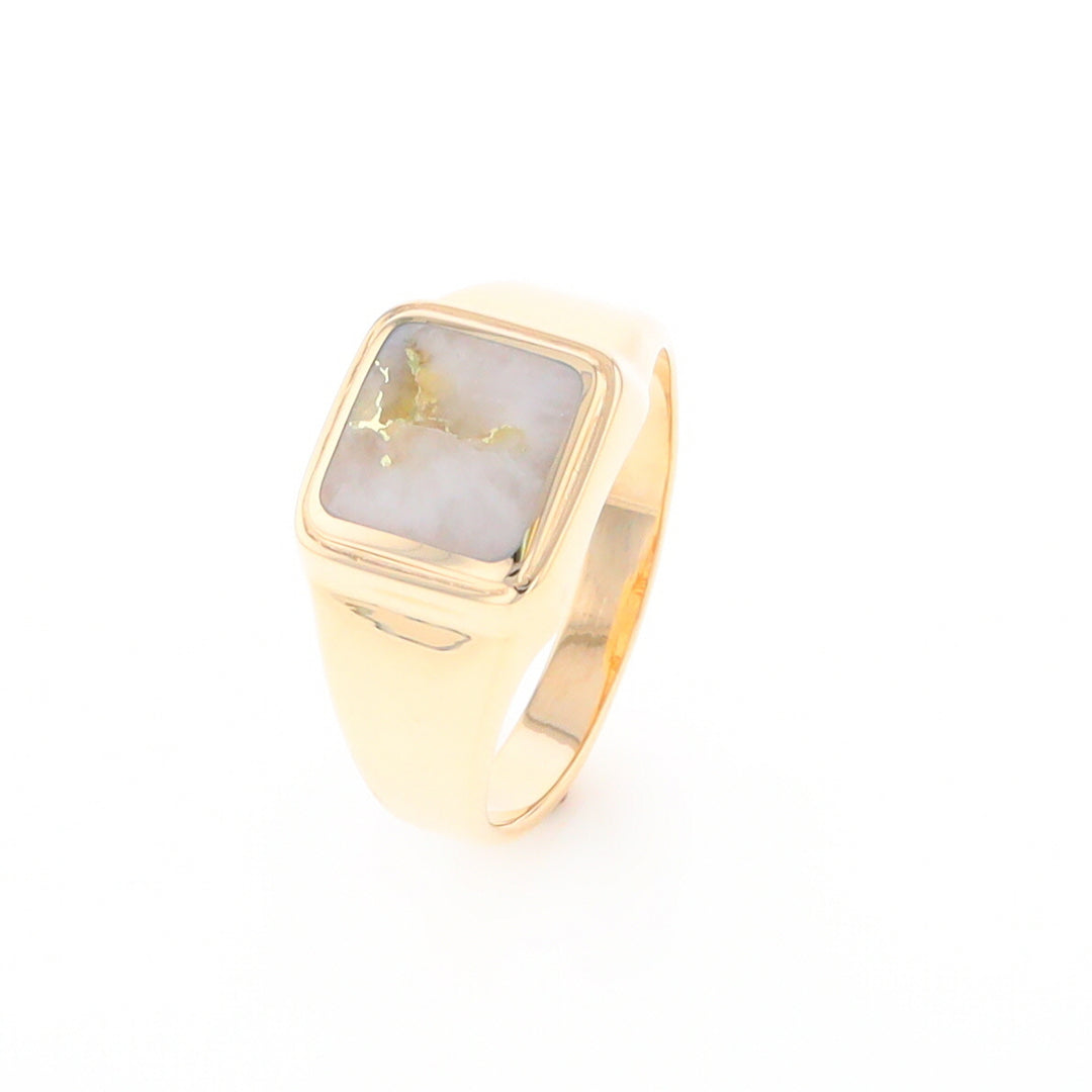 Gold Quartz Ring Square Inlaid Design