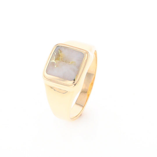 Gold Quartz Ring Square Inlaid Design