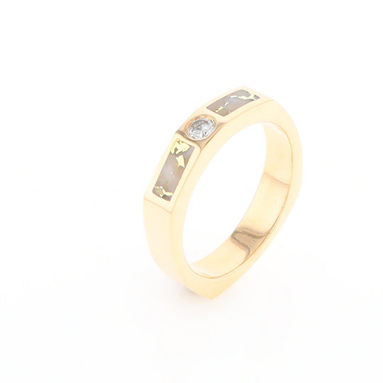 Gold Quartz Ring Double Sided Inlaid Design with .10ct Round Diamond G2