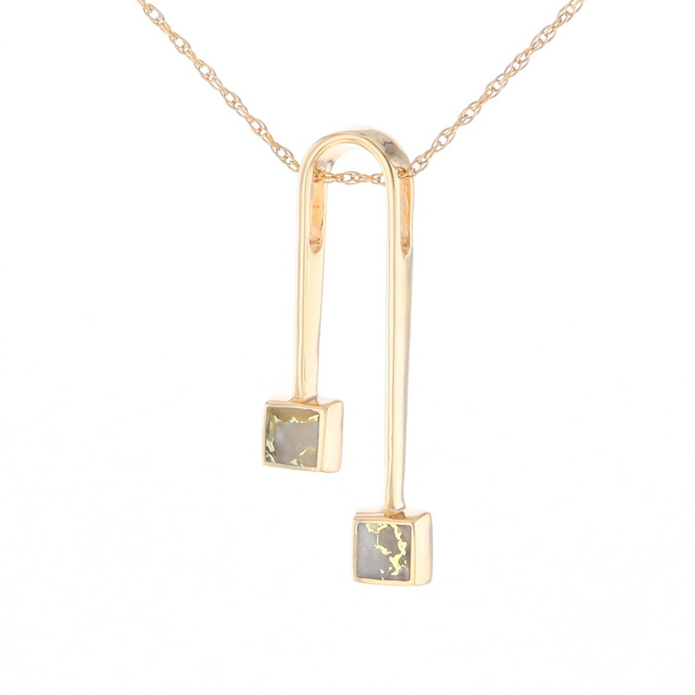 Gold Quartz 2 Square Curved Bar Pendant