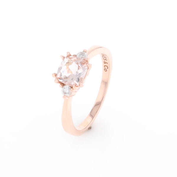 Morganite 1ct Cushion Cut  and Diamond Three Stone Engagement Ring