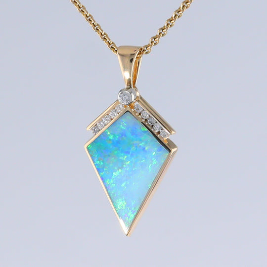 Opal Pendant Inlaid Kite Design with .19ctw Round Diamonds