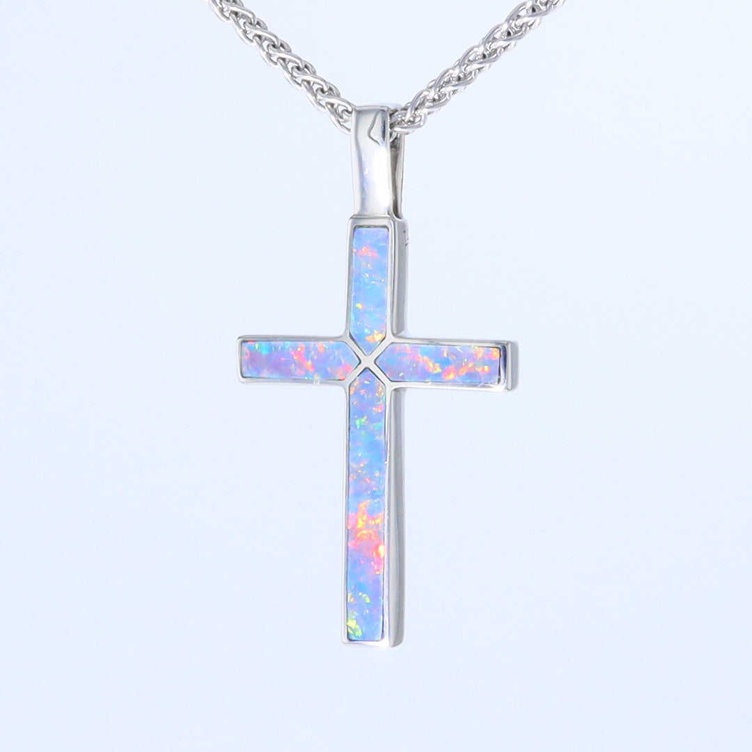 Opal Pendant 4 Section Inlaid Cross