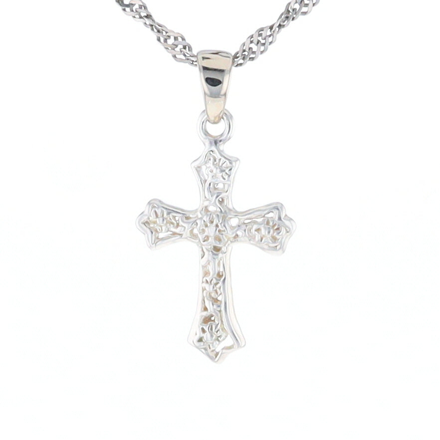 Sterling Silver Flower Cross Pendant