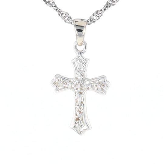 Sterling Silver Flower Cross Pendant