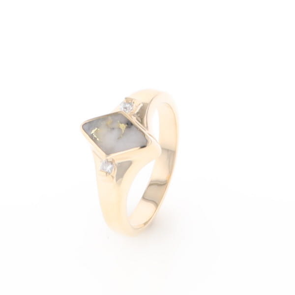 G2 Gold Quartz Ring Diamond Shape Inlaid with 0.05ctw Round Diamonds