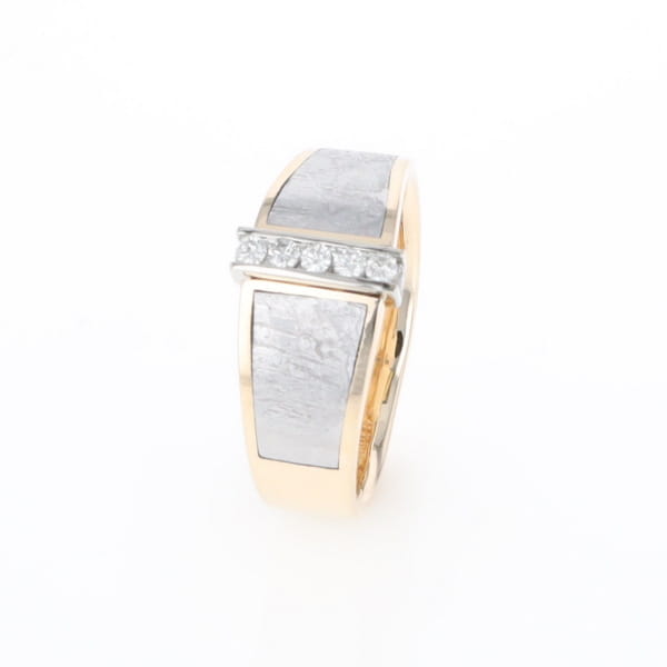 Meteorite Ring Double Sided Inlaid with .19ctw Round Diamonds