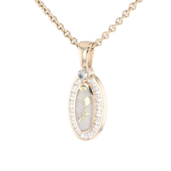 Gold Quartz Pendant Oval Inlaid with .22ctw Round Diamonds Halo (G1)