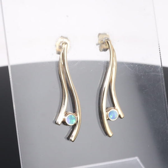 Opal Earrings Round Inlaid Double Curved Bar Design Studs