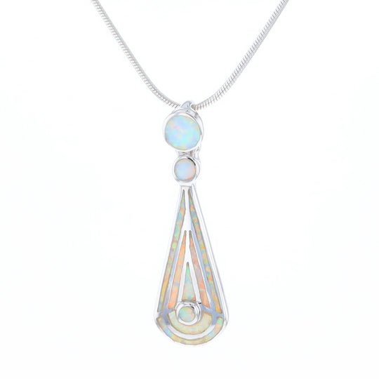 Teardrop Simulated Opal Inlay Necklace