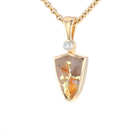 Gold Quartz Necklace Shield Shape Inlaid Pendant with .02ct Diamond