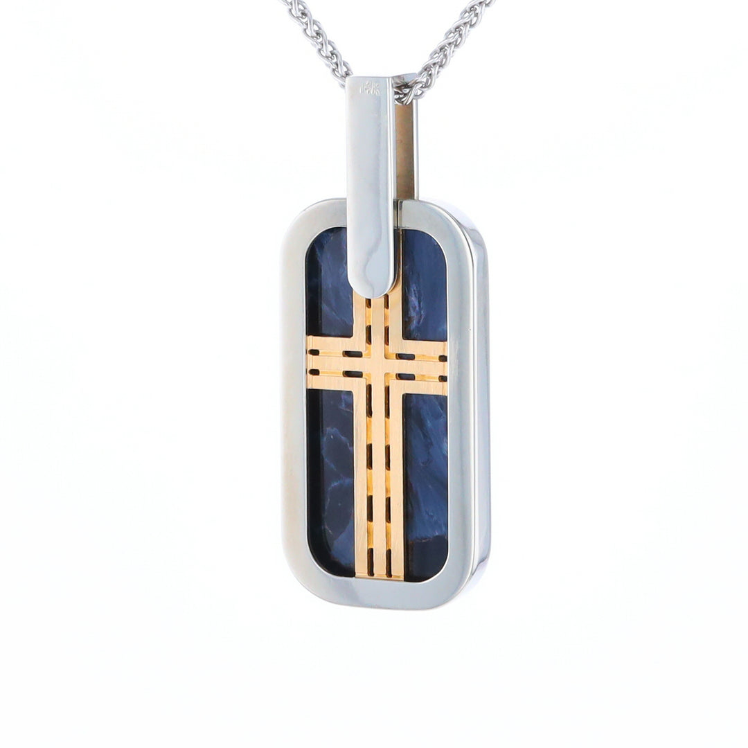 Natural pietersite inlaid dog tag cross pendant