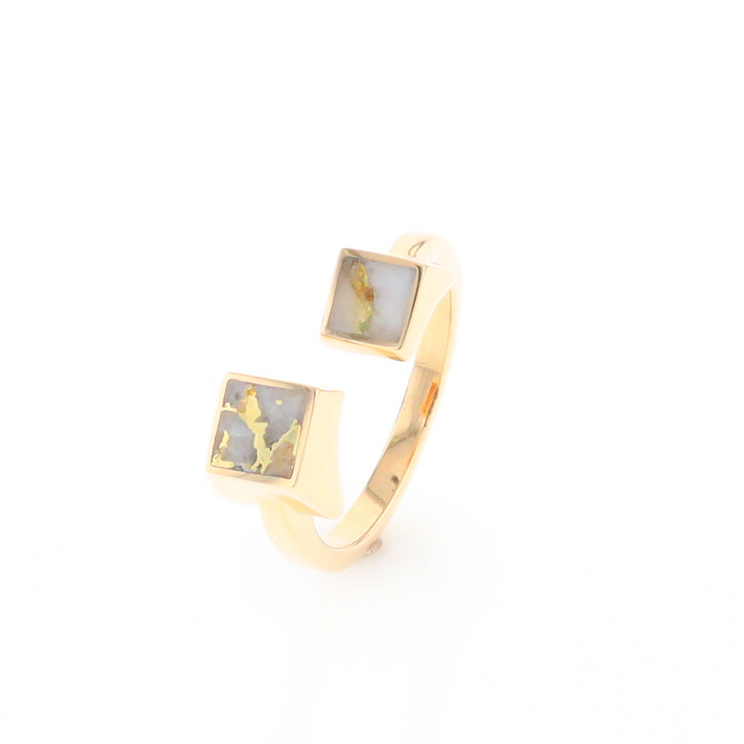 Gold Quartz Ring Wrap Double Square Inlaid Design