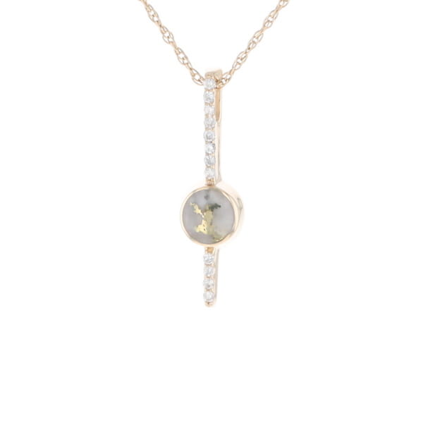Diamond Bar Gold Quartz Round Inlaid Pendant G2