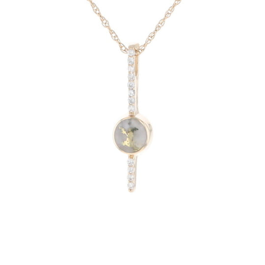 Diamond Bar Gold Quartz Round Inlaid Pendant G2