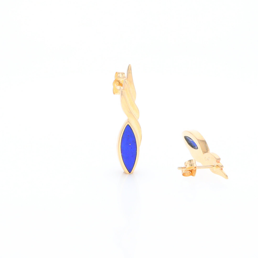 Marquise Lapis Swirl Design Inlaid Earrings