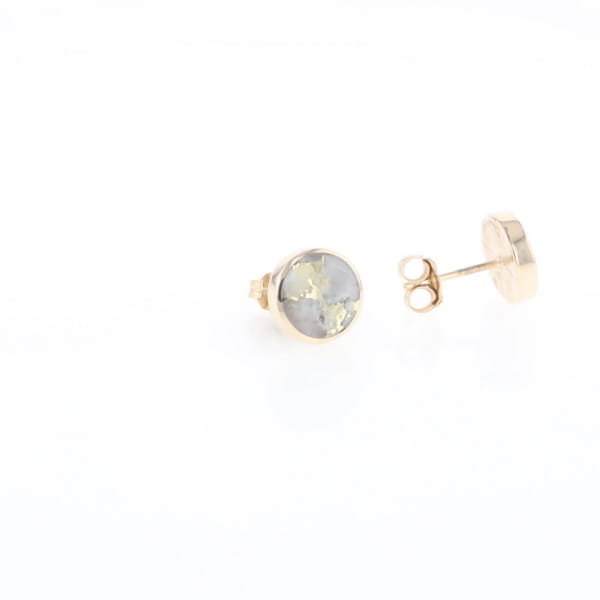 Gold Quartz Earrings 9mm Round Inlaid Studs - G2