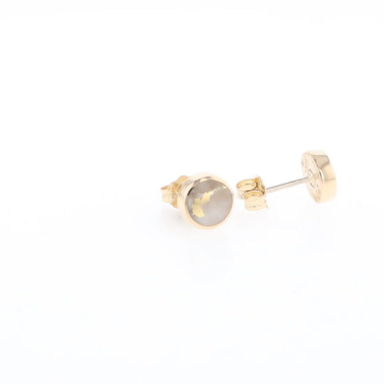 Gold Quartz Earrings Round Inlaid Studs