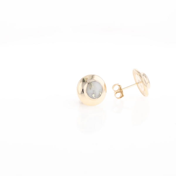 Gold Quartz Earrings Round Inlaid Design