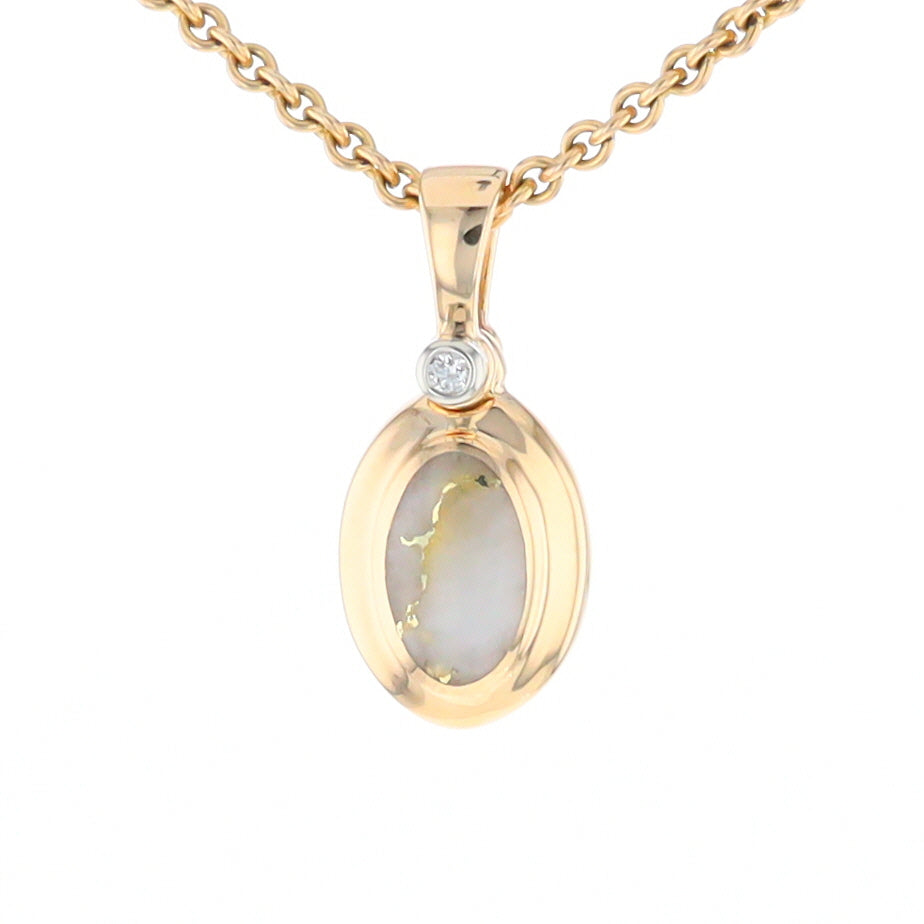 Gold Quartz Oval Inlaid Pendant with .02ct Diamond