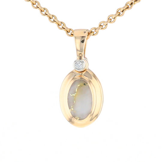 Gold Quartz Oval Inlaid Pendant with .02ct Diamond