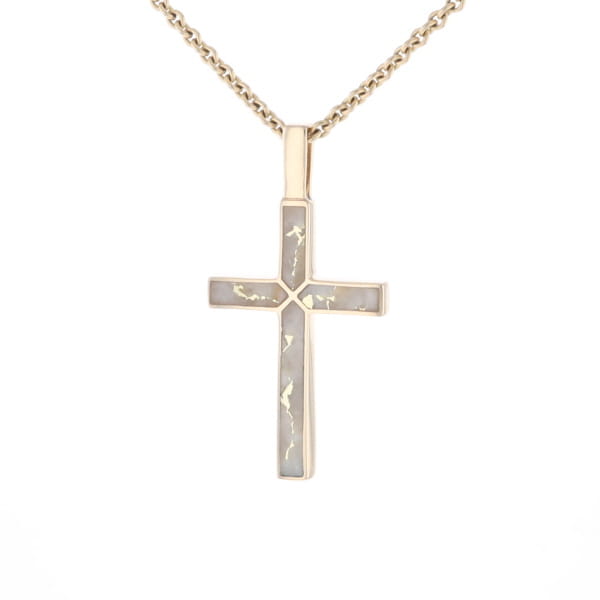 Gold Quartz Pendant 4 Section Inlaid Cross Pendant