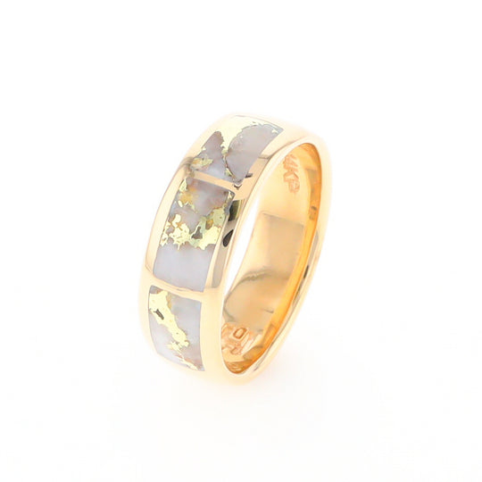 Gold Quartz Ring 3 Section Rectangle Inlaid Band