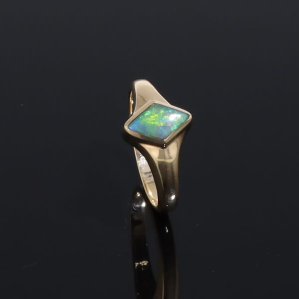 Ethiopian Opal Rings Diamond Shape Inlaid Design