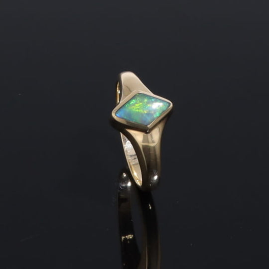 Ethiopian Opal Rings Diamond Shape Inlaid Design