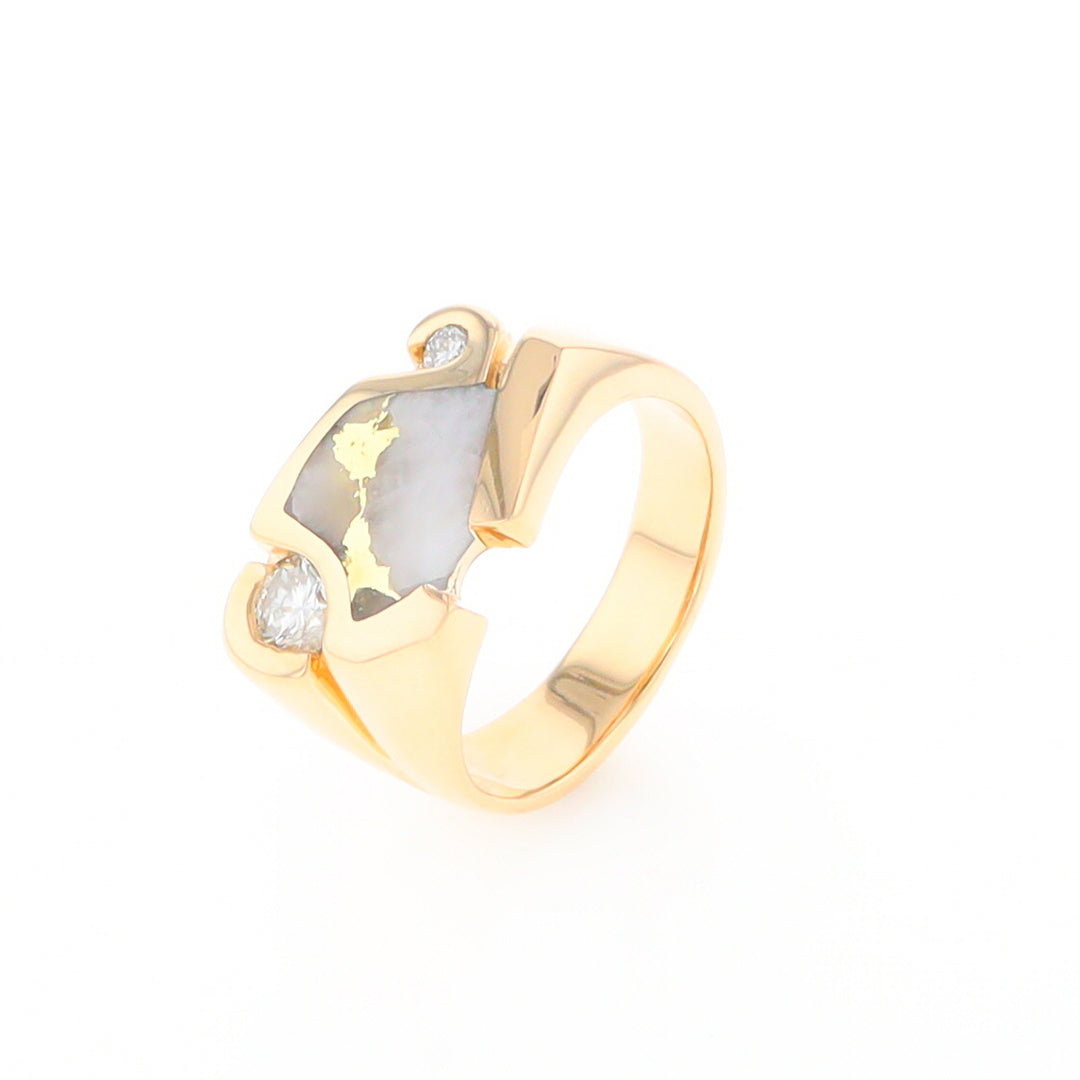 Gold Quartz Ring Geometric Shape Inlaid with 0.30ctw Round Diamonds