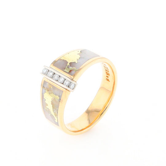 Gold Quartz Ring Double Sided Inlaid with .19ctw Round Diamonds