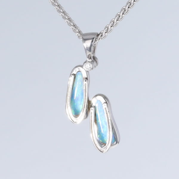 Opal Pendant Sandals Double Inlaid Design with .02ct Round Diamond