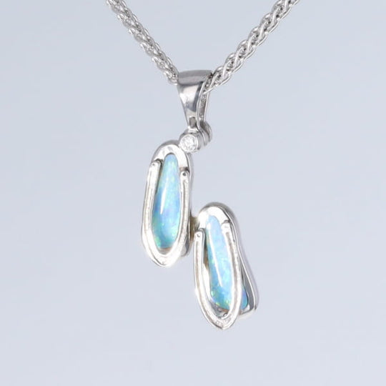 Opal Pendant Sandals Double Inlaid Design with .02ct Round Diamond