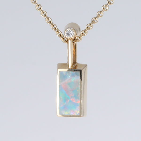 Opal Pendant Rectangle Inlaid Design with .04ctw Round Diamond
