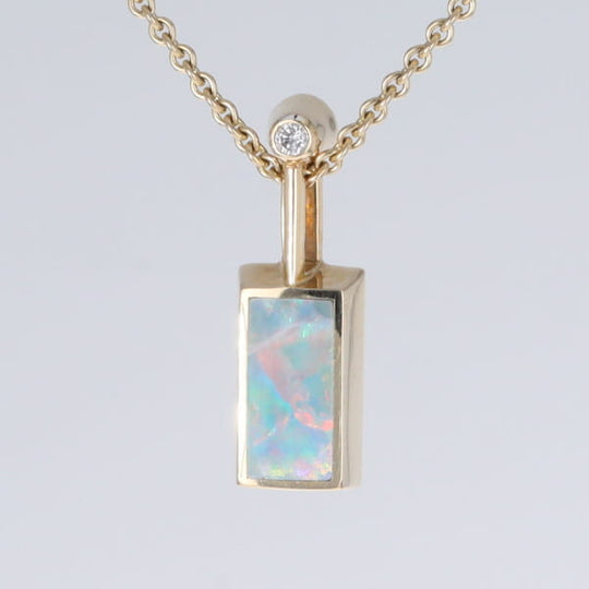 Opal Pendant Rectangle Inlaid Design with .04ctw Round Diamond