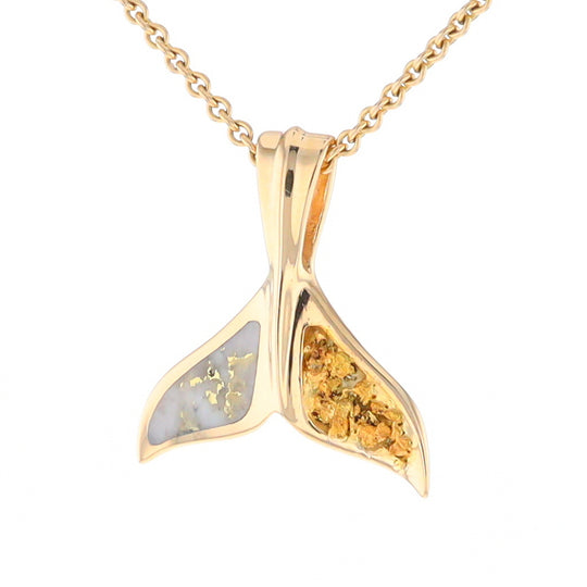 Whale Tail Necklaces Natural Gold Quartz and Nuggets Inlaid Pendant