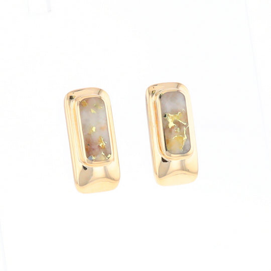 Gold Quartz Earrings Rectangle Inlaid Design