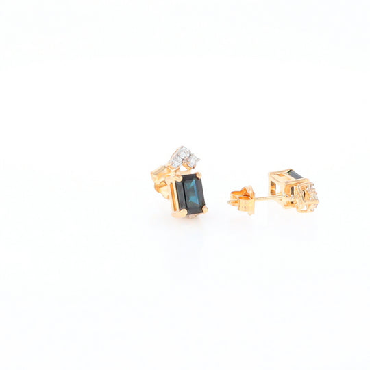 Rectangle Blue Sapphire Stud Earrings