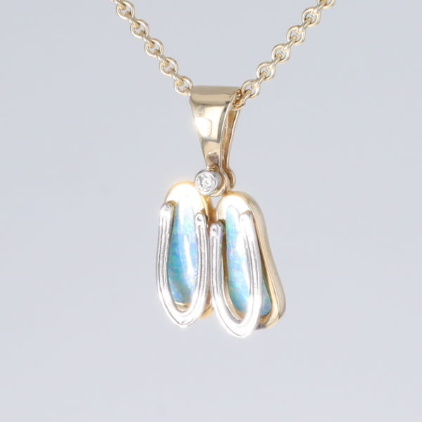 Opal Pendant Sandals Double Inlaid Design with .02ct Round Diamond