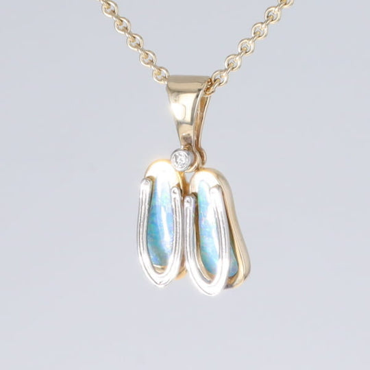 Opal Pendant Sandals Double Inlaid Design with .02ct Round Diamond
