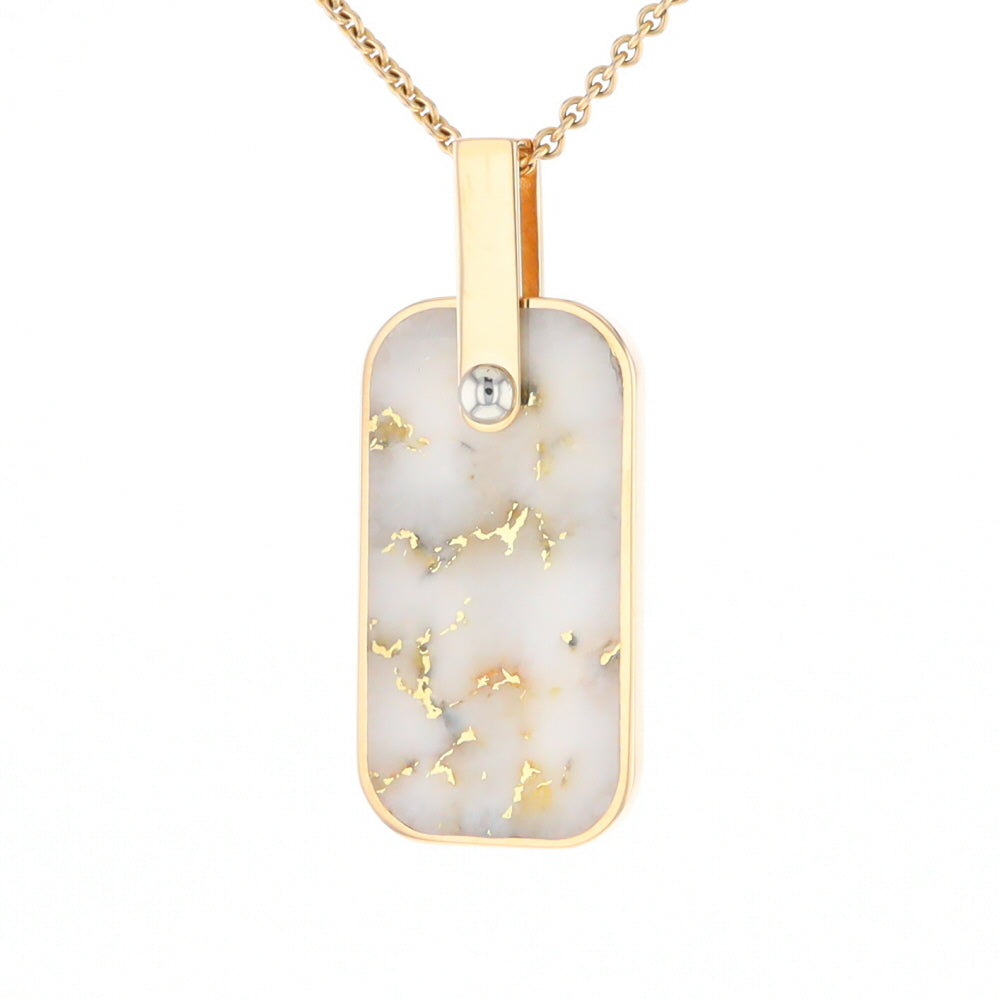 Gold Quartz Necklace Dog Tag Double Sided Inlaid Cross Pendant