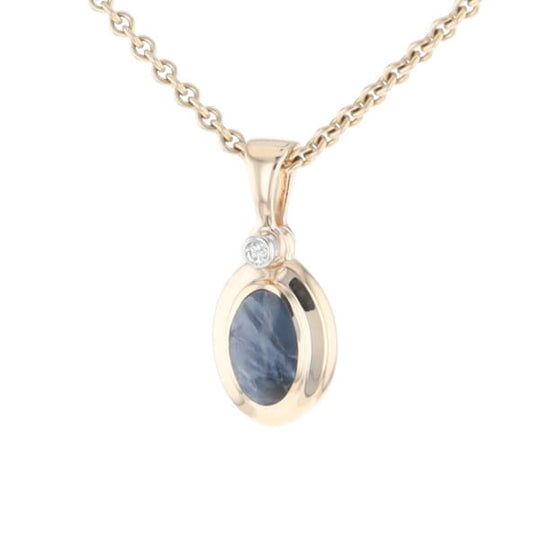 Natural pietersite oval inlaid .02ctw diamond pendant